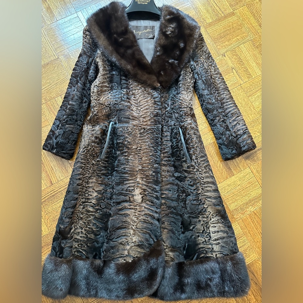 Elsa Schiaparelli Paris Karakul Persian Lamb Mink Trim Ombré Fur Coat XS 2/4
